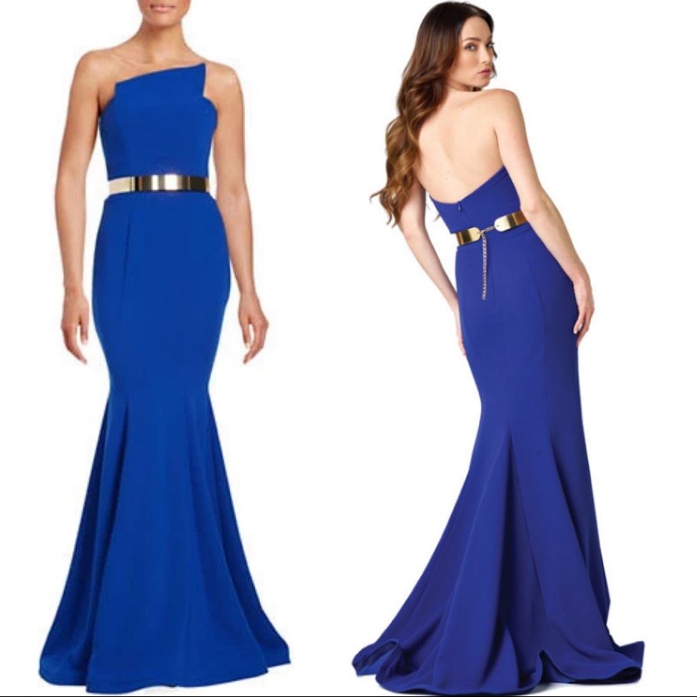 Nicole Bakti Blue Fitted Mermaid Gown, Size 6